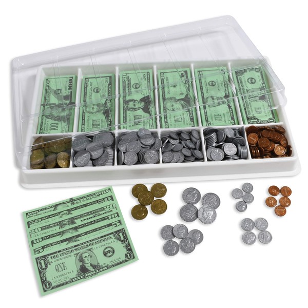 Learning Advantage Classroom Money Kit - Set of 1,000 Bills and Coins - Designed and Sized Like Real US Currency - Teach Currency, Counting and Math with Play Money - Includes Storage Tray and Lid