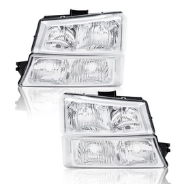 G-PLUS Headlights Assembly, Compatible with 2003 2004 2005 2006 Chevy Avalanche 1500 2500 Bumper Headlamps, Clear Lens Chrome Housing Clear Reflector,faros delanteros