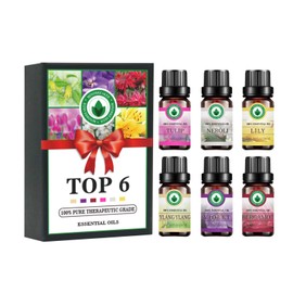 Blumen ätherische Öle Set, Aromatherapieöle Top 6 100% reine Bio-Natura Therapeutic Premium Grade ätherische Öle - Geschenkset 6 / 10ml Flaschen - Violett, Lilie, Neroli, Tulpe, Bergamotte, YlangYlang