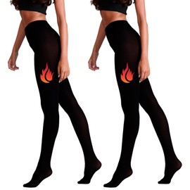 Couture 2 Pairs Fleece Lined Tights for Women Winter Cosy Thermal Tights Warm Fleece Tights with 300 Denier Appearance (Black) (Medium)