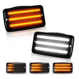 Bestview Jeep Wrangler TJ Led Sequential Front Turn Signal Lights White DRL for 1997-2006 Jeep Wrangler TJ,Led Side Markers Assembly Smoked Len,Pack of 2