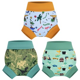 MOEMOE BABY Baby Swim Nappies, Pack of 3 Reusable Swim Nappies, Waterproof Swimming Nappies for Children, Green, M/3T/3 Years