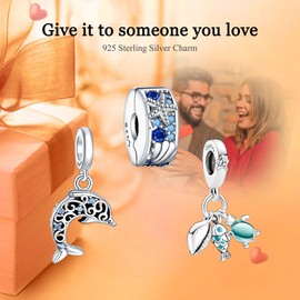 Rimgoris 925 Sterling Silver Charm Women's Bracelets Necklace Ocean Dolphin Charm Pendant Graduation Cap Hat Bachelor Cap Starfish Turtle Fish Summer Sea Beach Ocean Dolphin, Silver, Cubic Zirconia