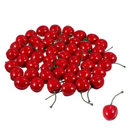 60Pcs Fake Cherries Artificial Fruit Cherries, Realistic Cherry Decorations Simulation Cherry Model for Cherry Party Decorations for Ornaments Home Kitchen Cabinet Photography Prop Cognitive Favors