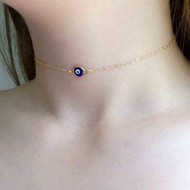 Yheakne Boho Evil Eye Choker Necklace Blue Eye Pendant Necklace Minimal Gold Chain Necklace Lucky Eye Necklace Amulet Chain Jewelry for Women and Girls
