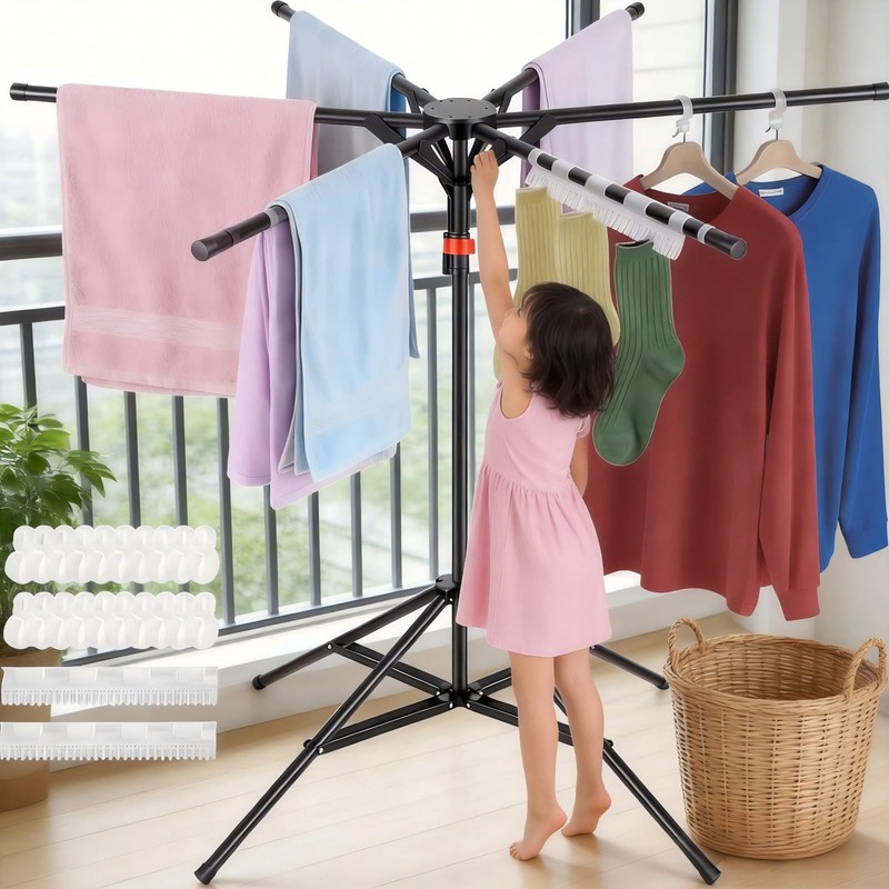 4-Leg Clothes Drying Rack with 6 Adjustable Poles for Indoor/Outdoorr,Clothing