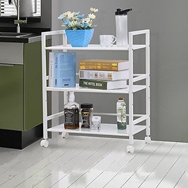 Henf 3-Shelf Metal Rolling Kitchen Cart Microwave Stand,Wire Shelving Unit Storage Rack,Mobile Utility Cart Baker Rack with Lockable Wheels (White)