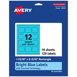 Avery Printable Rectangle Labels with Sure Feed Technology, 1-13/16" x 2-3/16", Bright Blue Labels, Print-to-The-Edge, Laser/Inkjet, 120 Total, Great for Mailing Labels and Pricing Labels