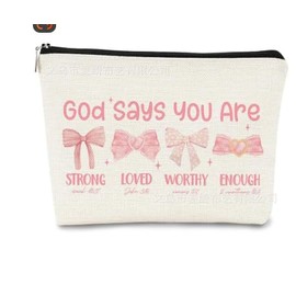 Coquette Preppy Aesthetic Makeup Bag Pink Bow Heart Travel Cosmetic Bag for Women Girl Coquette Pencil Pouch Cute Travel Skincare Bags Organizer Trendy Preppy Stuff Christmas Birthday Gifts