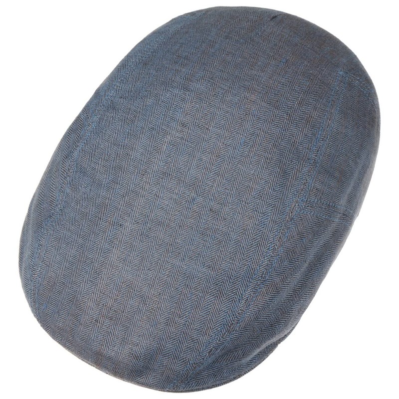 Stetson Herringbone Linen Flat Cap hat (59 cm - Blue)