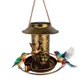 Solar Light Bird Feeder Solar Bird Feeder Metal Hanging Bird House Weatherproof Bird Feeder Suitable for Garden, Patio, Backyard Outdoor