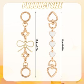 2pcs Bag Extender Chains, Durable Metal Purse Extenders Gold Bow & White Love Heart Purse Chain Strap Replacement Bag Extension Chains Bag Accessories and Perfect Gifts for Women