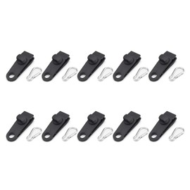 10 Pack Tarp Clamps Heavy Duty,Tent Clip Secures Tarps Awning Clamp Set,Bungee Cord Clip, Car Cover Clamp, Temporary Projector Screen,Outdoor Camping Canopies Tarps (Black Plastic Clip+Snaps)