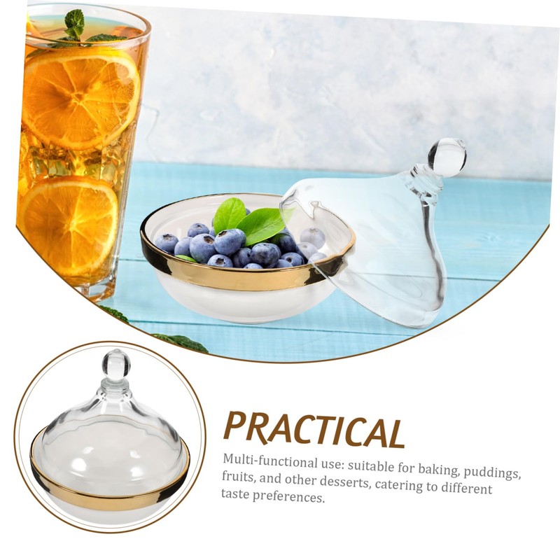 CIYODO Elegant Lidded Dessert Bowl Baking Pudding Rice Fruits Comfortable