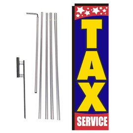 Tax Service Rectangle Feather Banner Flag with Pole Kit and Ground Spike for Outdoor Advertising, Large Signs for Income Tax Business Owners