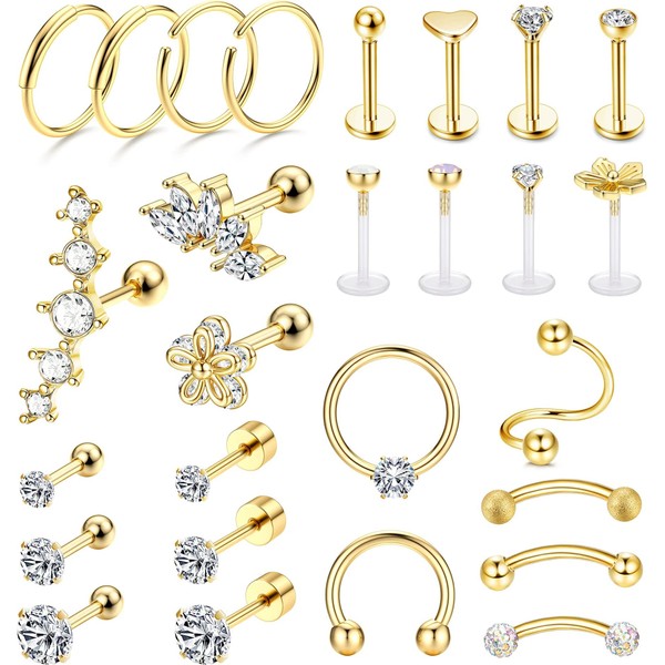 JeryWe JeryWe 27Pcs 16G Cartilage Earrings Stud Hoop for Women