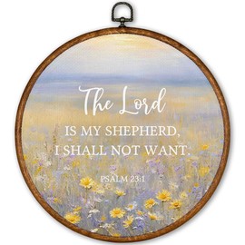 TLESKE Wildflower Christian Scripture the Lord Is My Shepherd Round Wall Art Decor 10x10, Floral Bible Verse Psalm Framed Canvas Wall Art Prints Artwork, Religious Wall Hanging Room Decor for Bedroom Living Room