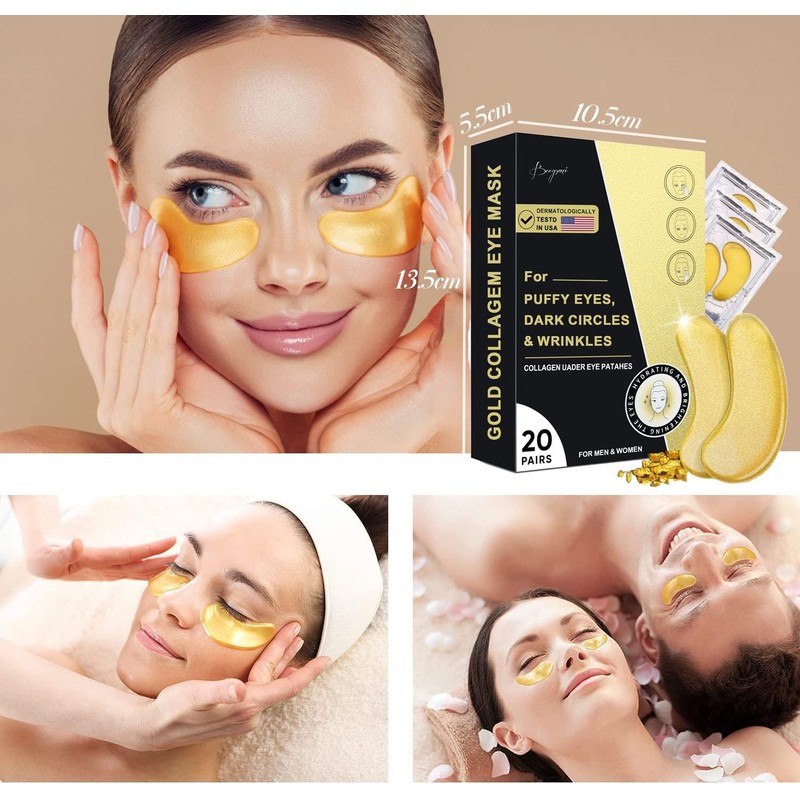 Parches para Ojos Ojeras 24k Oro- 20 Pares Mascarillas de