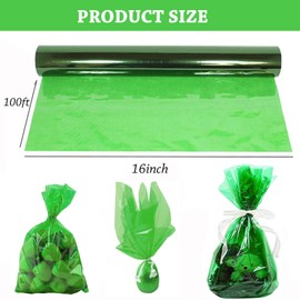 Morepack Green Cellophane Wrap Roll, Translucent Green Cellophane Wrapping Paper, 16 Inch Width x 100 Ft Long Colored Cellophane Rolls for Gift Baskets, DIY Arts Crafts Decoration