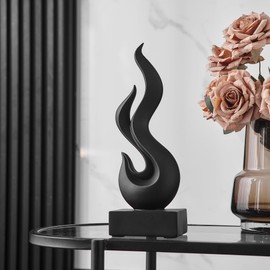 FJ Black Decoration Abstract Flame Sculpture for Home Decor, Modern Decorations for Living Room Shelf Decor Accents, Black Sculpture for Dining Room, Office, Coffee Table Decor