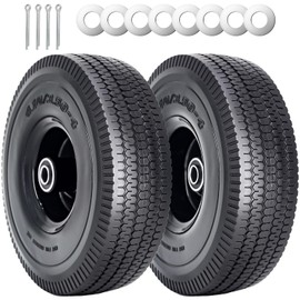 SIMEIQI 2Pack 10 x 4.10/3.50-4" Solid PU Run-Flat Tire Wheel with 5/8"Axle Bore Hole 2.24" Offset Hub Double-Sealed Ball Bearings for Wagons Wheelbarrows Hand Trucks