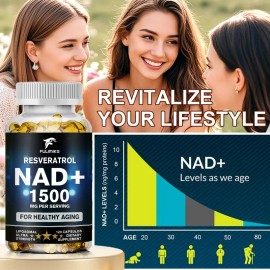 NAD+ & Resveratrol Supplement – 120 Capsules for Energy Boost, Healthy Aging & Cellular Health Support – Anti-Aging Dietary Formula