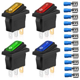 Gebildet Pack of 4 12V-24VDC / 20A KCD3 Waterproof Rocker Switch with LED Display, 3-Pin SPST On/Off Triangle Plug Switch for Car, Motorcycle, Boat, Marine (Pack of 12 Cable Connectors)