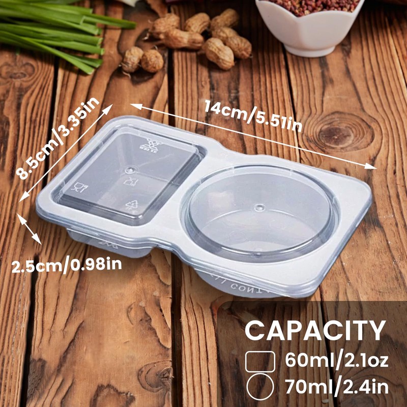 PEAPIN 20PCS Reusable Double Food Containers Compartment Condiment Containers Thickened