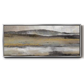 Renditions Gallery Abstract Nature Floater Frame Wall Art Golden Glitery Landscape Horizon Canvas Paintings & Prints Wall Decor for Bedroom Hotel Kitchen - 24"X60" SILVER GAL036