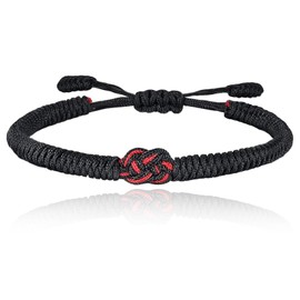 Glücks-und Schutz-Armband, rote String-Armband für Männer Frauen, Hand geflochtene Seil Thread, Surfer Armband für Mädchen Sohn Teenager (schwarzer knoten, 1 PCS)