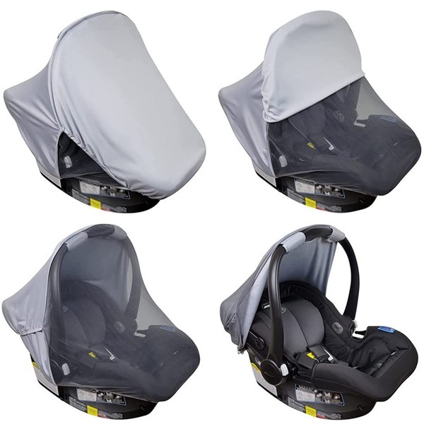2 in 1 Universal Baby Car Seat Sunshade Insect Mosquito Net Car Seat Canopy UV Sun Protection Blackout Cover Infant Baby Carrier Cover for Maxi COSI Cabriofix Cybex Silver Cross and More