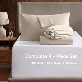 Nestl Queen Sheet Set - 4 Piece Bed Sheets for Queen Size Bed, Deep Pocket, Hotel Luxury, Extra Soft, Breathable and Cooling, Beige Cream Queen Size Sheets