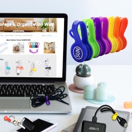 SUNFICON Magnetic Cable Clips Cable Organizers 7 Pack Rainbow Earbuds Cords Winder Bookmark Whiteboard Noticeboard Fridge Magnets USB Cable Manager Keeper Wrap Ties Straps Home Kitchen Office School