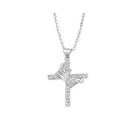 Delicate Crown Cross Necklace for Women 14k Gold Zircon Cross Pendant Necklace Simple Faith Necklace Fashion Crown Charm jewelry (Silver-A)