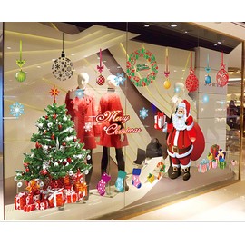 Topeedy Extra Large Size Christmas Window Stickers, 4 sheeet Reusuable Xmas Party Window Clings with Santa Claus for Window Display Decoration-Double-Side