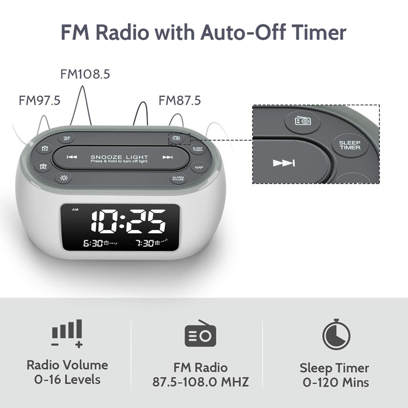 HOUSBAY Glow Small Alarm Clock Radio for Bedrooms with 7