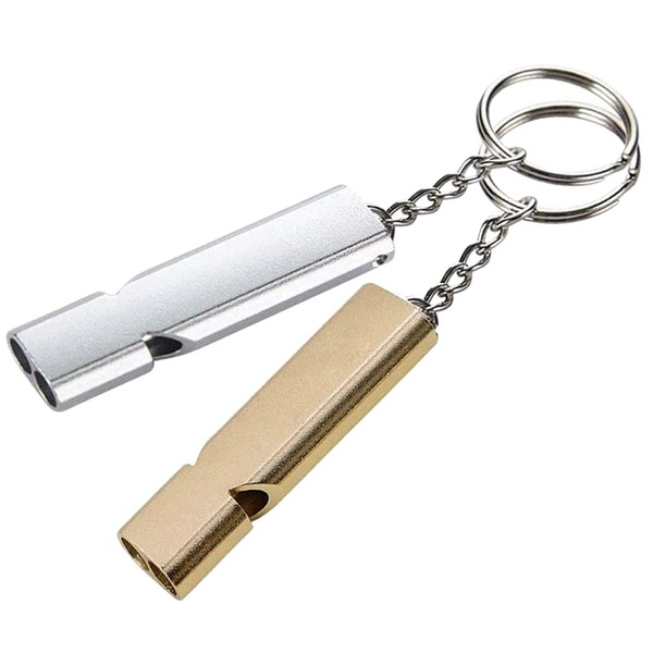 XCOZU 2 Pack Emergency Whistle, Whistle Gold Silver Double Tube