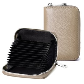 GEEAD Genuine Leather RFID Credit Card Holder for Women and Men Zipper Cards Case Small Card Wallets
