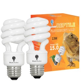 Bluex Bulbs 2 Pack 13-Watt Reptile Light - Intense UVA/UVB, 15.0 UVB, Compact Florescent, Suitable for Desert Reptiles & Amphibians, Promotes Natural Behavior, CFL Bulb (UVB 15.0)