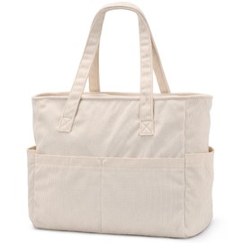 oscaurt Tote Bag Shopper Bag Women's Laptop Bag Waterproof Work Bag Women with 17 Inch Laptop Compartment Foldable Handbag Beach Bag Sports Bag for Women, Beige corduroy