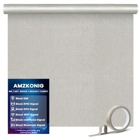AMZKONIG Faraday Fabric 43” x 196.8”, Military Grade Signal Blocking Cloth Shields, Conductive Material Cover for WiFi, Cell, Bluetooth, RFID, EMP Protection with Faraday Tape