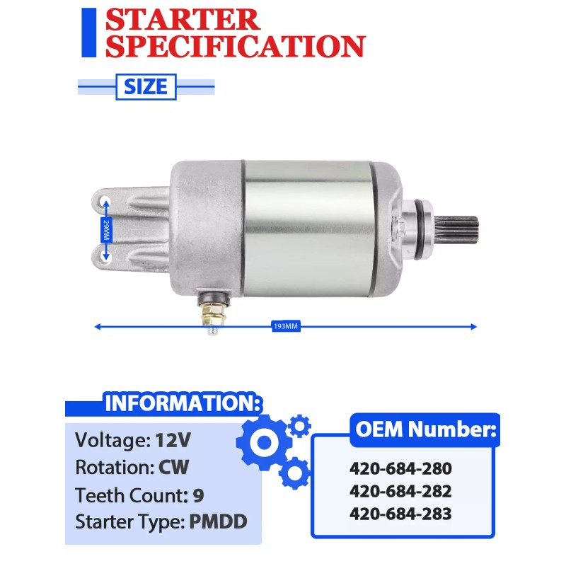 Motorsupermarkets Starter Motor for Can-Am Bombardier Outlander 450 EFI 2015-2023