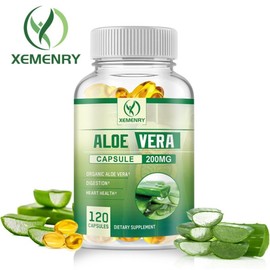 Aloe Vera Capsules 200mg - Detox Cleansing Digestive Support Bloating Relief, 3 Count, 60 Tablets / 알로에 베라 캡슐 200mg - 디톡스 클렌징 소화 지원 팽창 완화, 3개, 60정