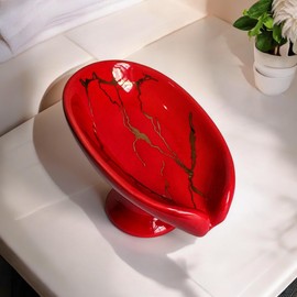 Luxury Porcelain Soap Dish Holder for Bathroom, Ceramic Soap Tray with Drainage Hole, Soap Saver (1, red)