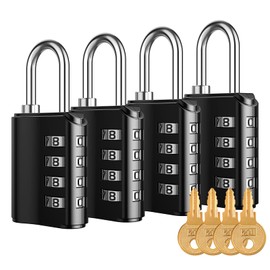 KeeKit Combination Lock, Resettable 4 Digit Combination Padlock with Keys, Waterproof Gate Lock for Locker, Fence, Case, Gym, School and Employee Locker, Toolbox – 4 Pack, Black