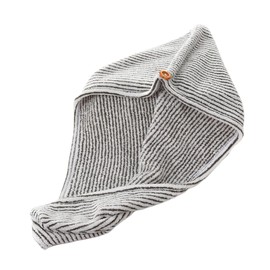 STOBAZA Quick Drying Bamboo Charcoal Hair Towel Cap for Women Super Absorbent Dry Hair Wrap Secure Button Fast Drying Head Wrap Grey and White