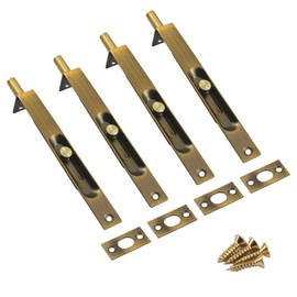 6 Inch Stainless Steel Door Lock Concealed Flush Bolt Slide Latch Bolt with Screws Brass Color (4 Pieces)