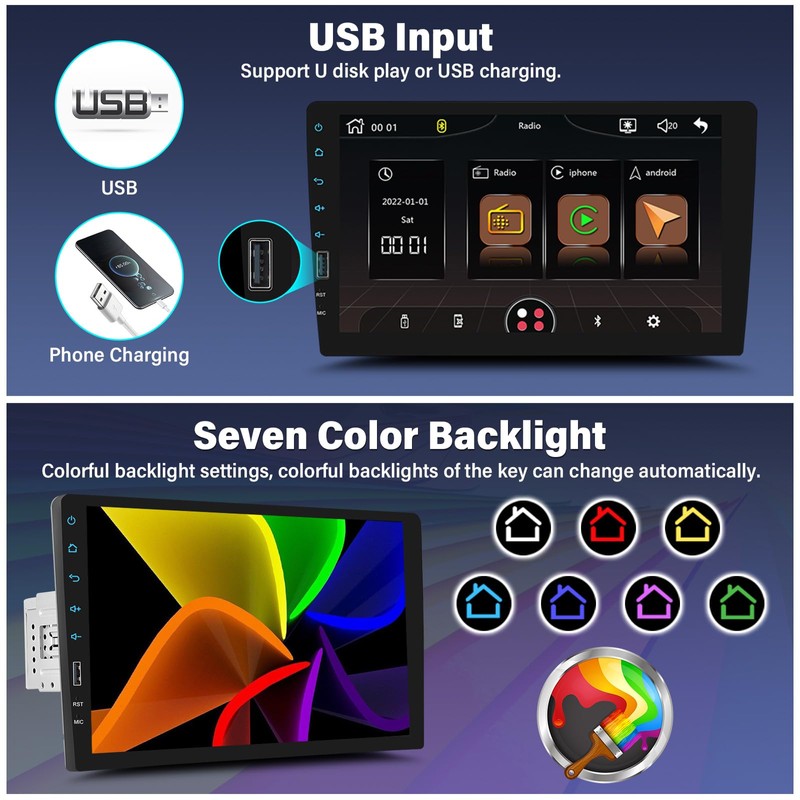 UNITOPSCI 9 Inch Single Din Wireless Apple CarPlay Android Auto