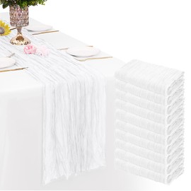 10 Pack White Cheesecloth Table Runner Gauze Rustic Sheer 35 x 70 inch White Cheese Cloth Table Runners for Wedding Party Bridal Shower Decor