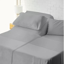 Split Head Flex King Sheets for Adjustable Beds, Flex Top King Sheets for Sleep Number Bed 100% Egyptian Cotton - 4Pcs Sheet Set -34" Top Split Sheets to fit Upto 16" Deep Mattress (Light Grey Solid)